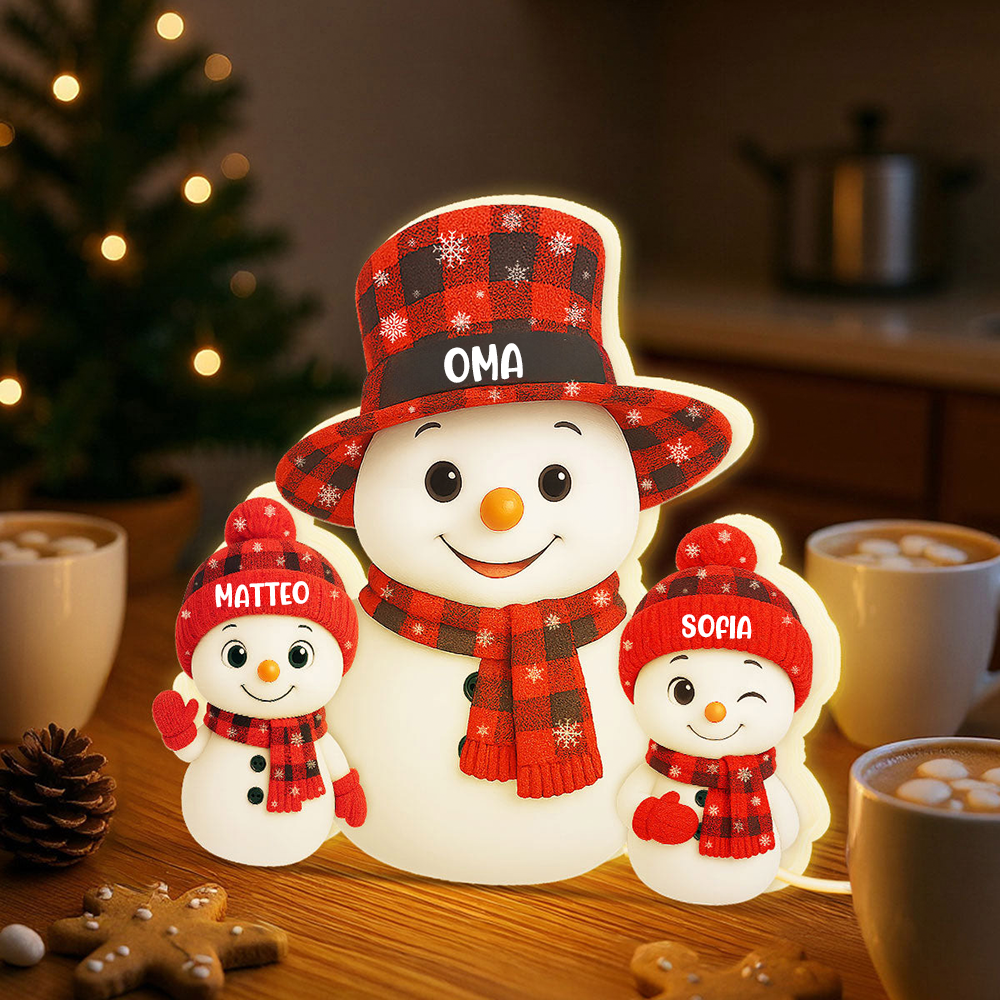 Personalisierte LED-Lichtbox für Oma – Schneemann-Motiv mit Namen