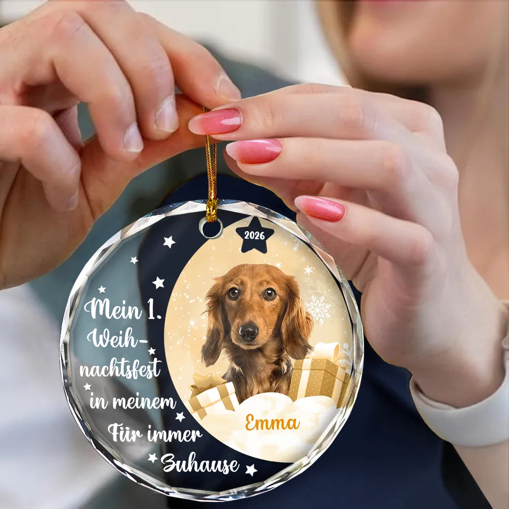 Personalisierter Glas-Weihnachtsanhänger für Haustiere mit Foto – Mein erstes Weihnachtsfest