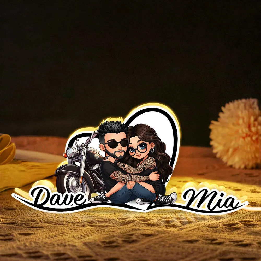 Motorradpaar-Personalisierte LED-Lichtbox mit 2 Personen und Namen Geschenk für Paar