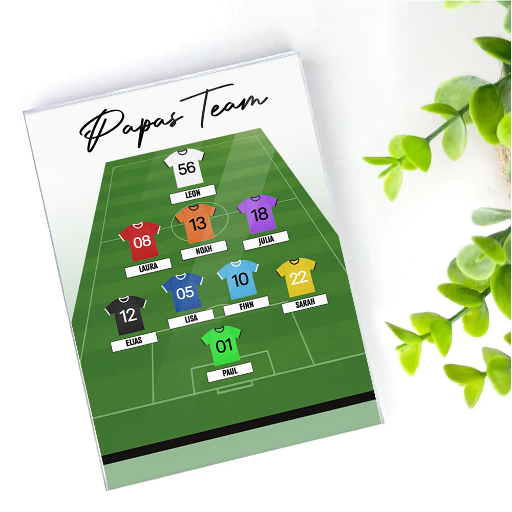 Personalisierter Acrylblock mit Fußballtrikots Geschenk für Papa und Fußballfans