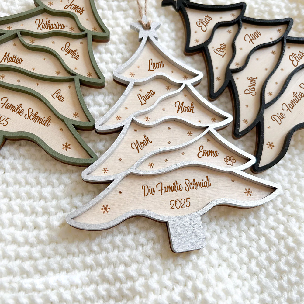 Christbaumanhänger mit Tannenbaum und Namen Personalisierter Weihnachtsanhänger