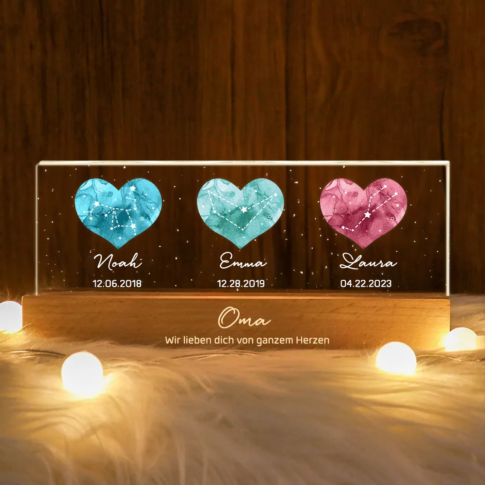 Geburtsstein und Sternzeichen - Personalisierte LED-Nachtlicht für Mama, Oma und Paar