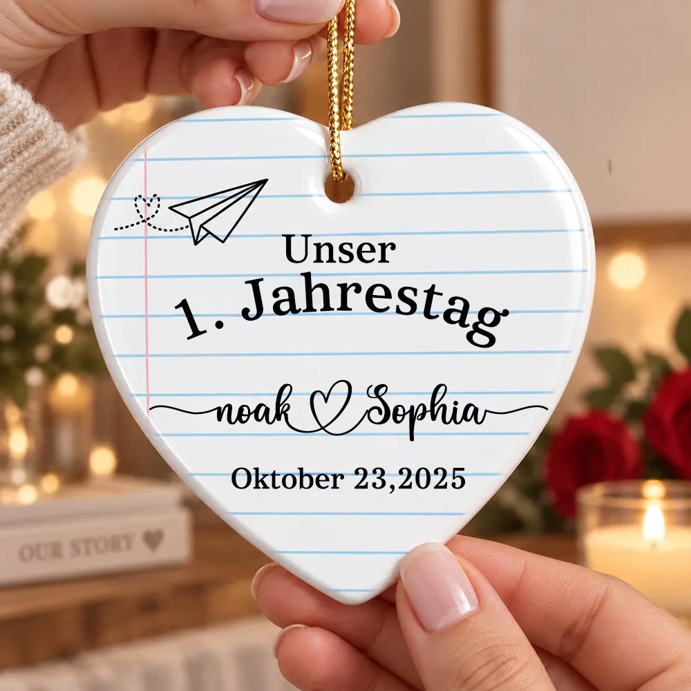 Personalisierter Keramik-Anhänger mit Namen – Unser 1. Jahrestag