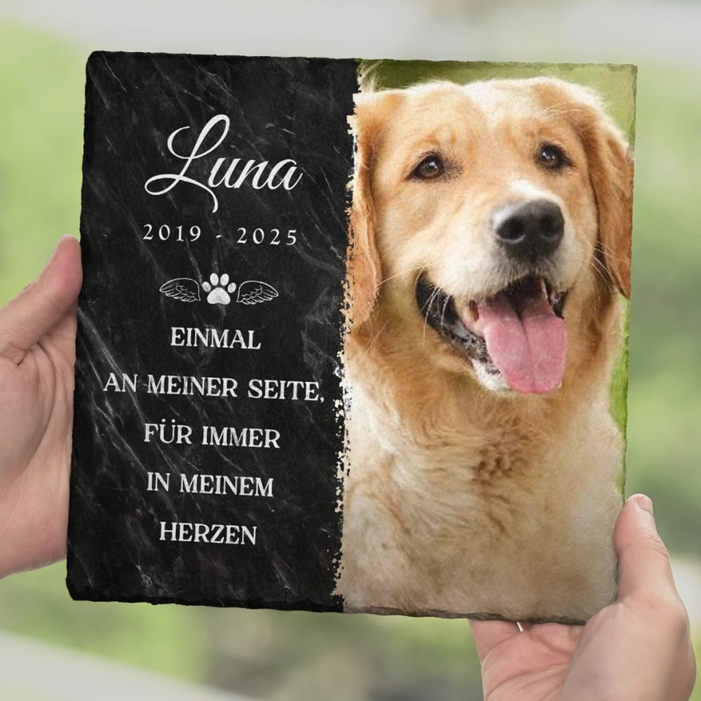Personalisierte Schieferplatte mit Foto Trauergeschenk für Haustiere