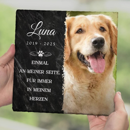 Personalisierte Schieferplatte mit Foto Trauergeschenk für Haustiere