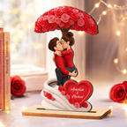 Paar und Rosen-Regenschirm Personalisierter Holzaufsteller mit Figuren und Namen
