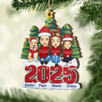 2025 Familie- Personalisierter Holzanhänger Christbaumschmuck mit Eltern, Kinder, Hund und Katze