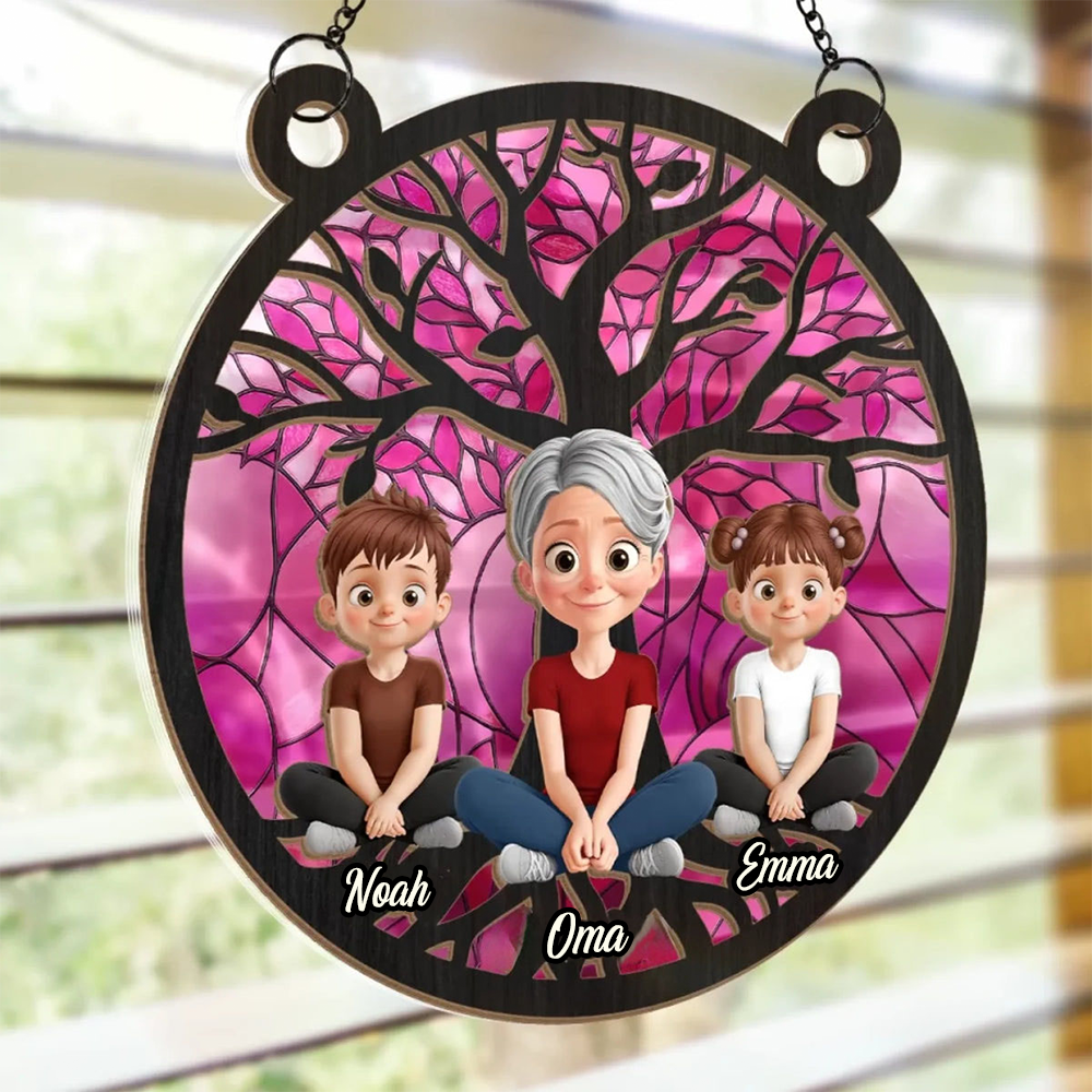Oma/Mama und Kinder-Personalisierter Sonnenfänger mit Baummotiv