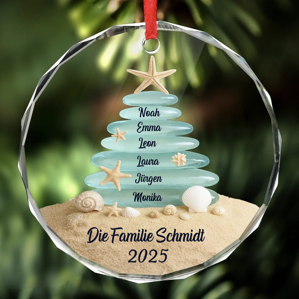 Personalisierter Glasornament mit Meerglas Christbaumschmuck mit 2-6 Namen