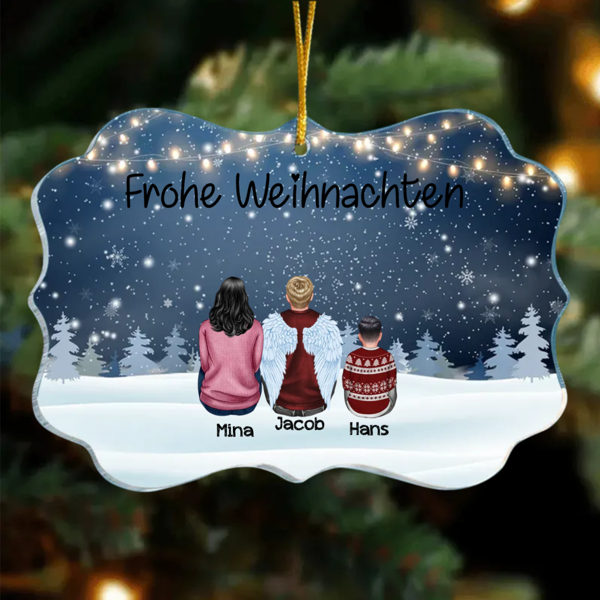 Bunte Lichter Schneedecke Familie Weihnachtsschmuck Personalisierte Acryl Anhänger