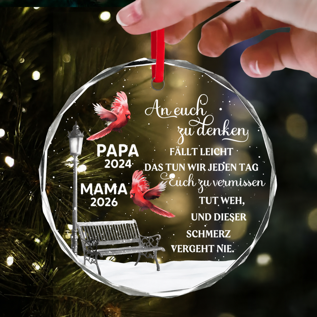 Personalisierter Glas-Weihnachtsanhänger mit Namen – Kardinal-Motiv zur Erinnerung
