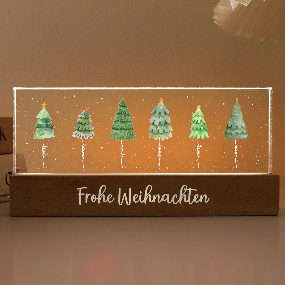 Personalisiertes LED-Nachtlicht mit Tannenbäumen und Namen Weihnachtsgeschenk für Familie