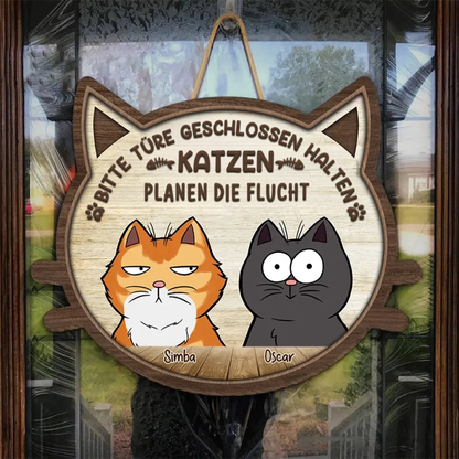 Personalisiertes Holzschild mit Katzen Dekoration für Tür