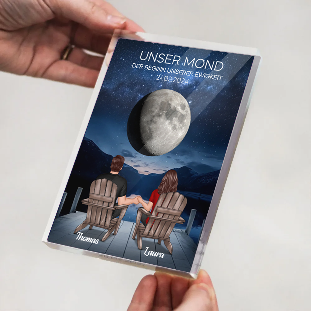 Unser Mond- Personalisierter Acrylblock mit 2 Personen und Mond Geschenk für Paar