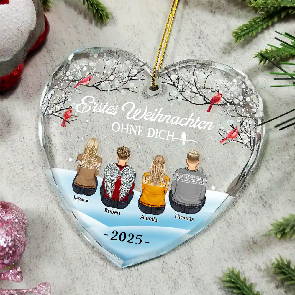 Glasornament in Herzform-Erstes Weihnachten ohne dich-Christbaumanhänger zur Trauer