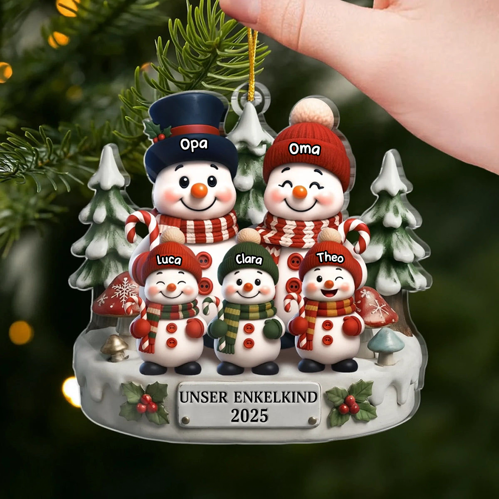 Schneemanfamilie-Acrylanhänger mit 1-10 Kinder Christbaumschmuck für Eltern, Opa und Oma
