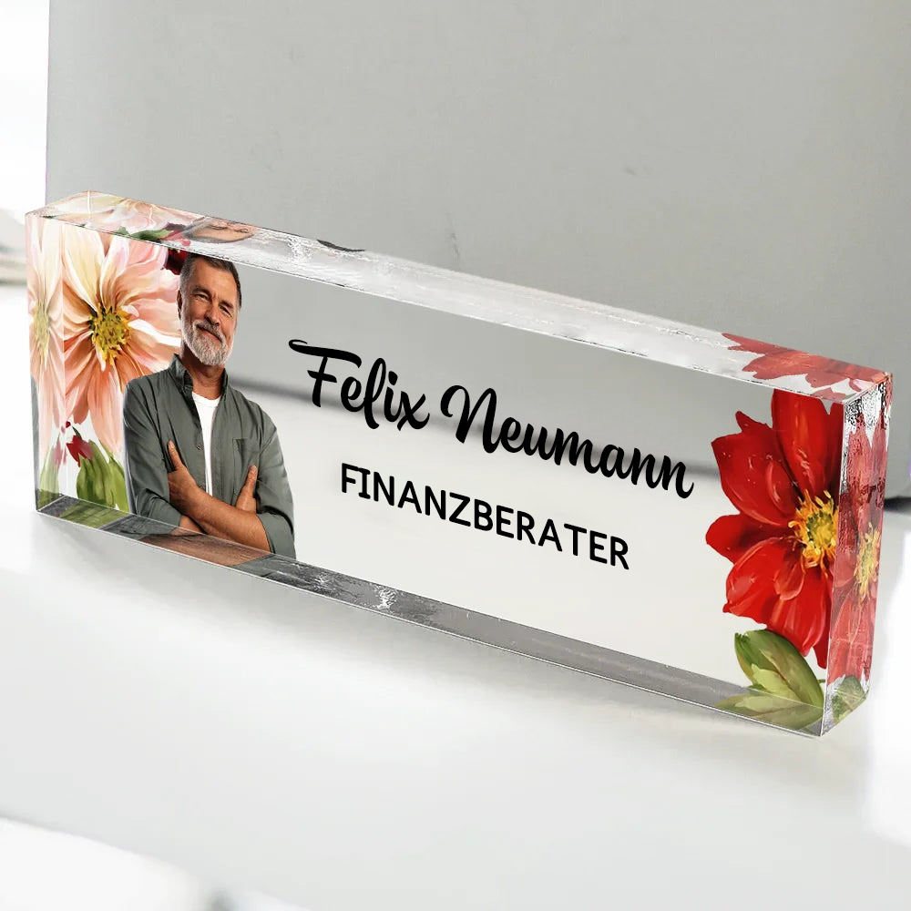 Personalisierter Acrylblock mit Foto, Namensschild für den Schreibtisch Büro-Geschenk für Kolleginnen & Kollegen