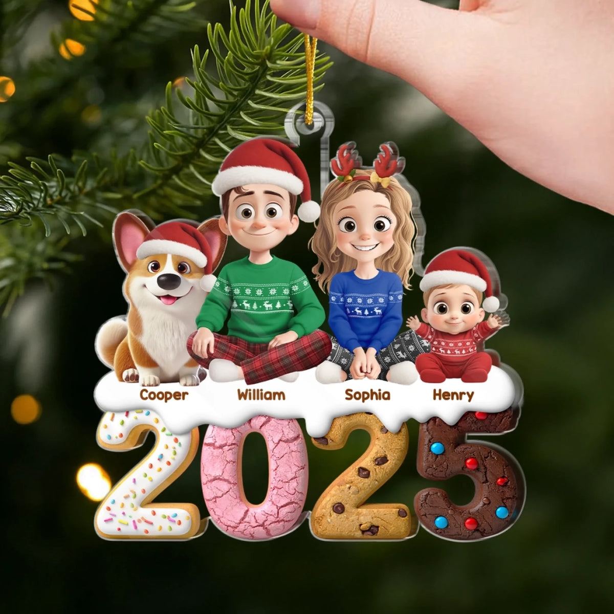 2025 Familie- Personalisierter Acrylanhänger mit Hund und Katze Christbaumschmuck mit Familie