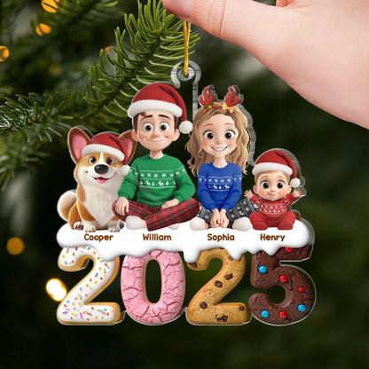 2025 Familie- Personalisierter Acrylanhänger mit Hund und Katze Christbaumschmuck mit Familie