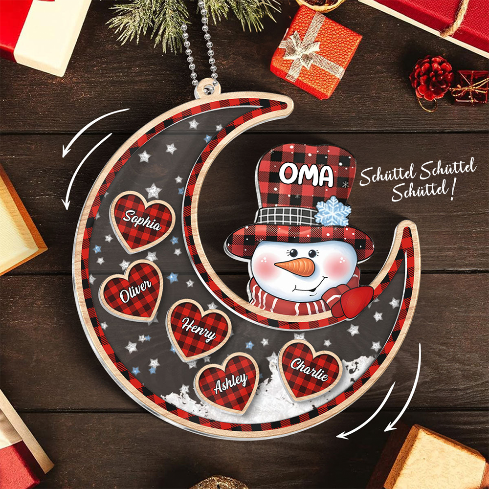 Oma Schneemann auf Mond personalisiert Shaker Ornament, Weihnachtsgeschenk für Oma & Mama