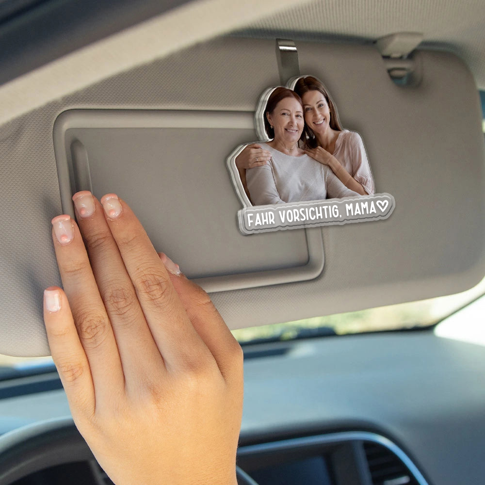 Personalisierter Acryl-Sonnenblendenclip mit Foto – „Fahr vorsichtig, Papa/Mama“