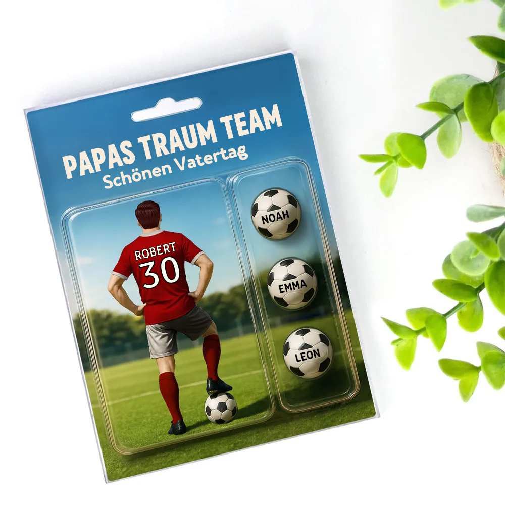 „Papas Traum Team!“ – Personalisierte Fußball-Acrylplatte für Papa