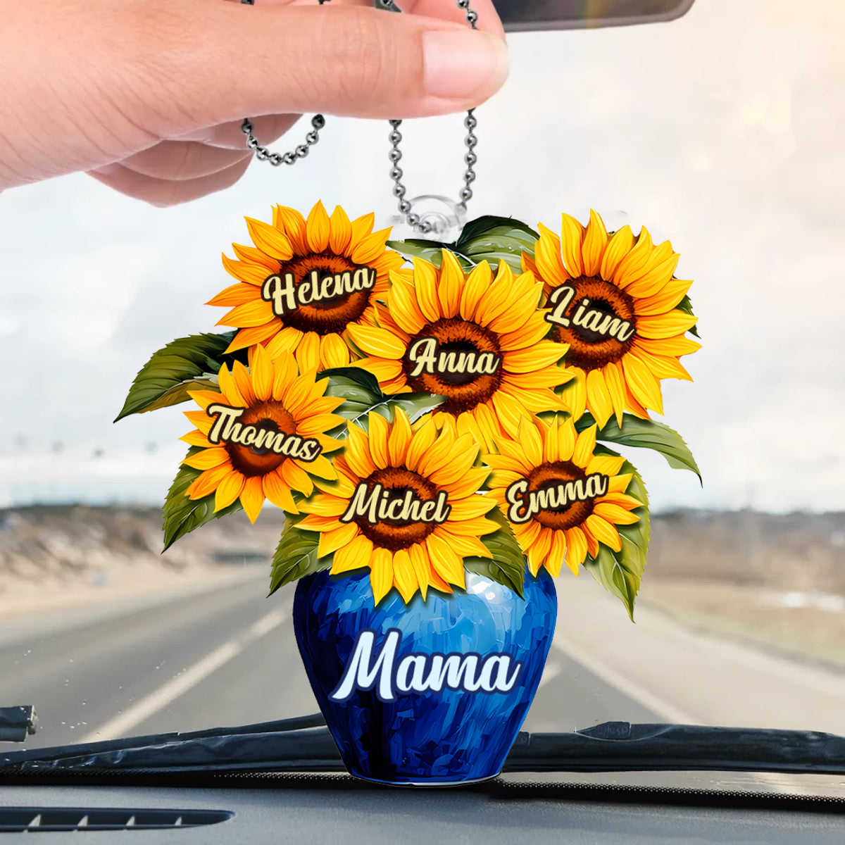 Sonnenblumen und Vase-Personalisierter Anhänger für Mama und Oma