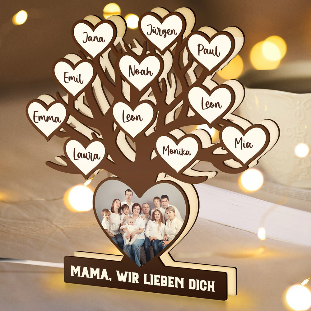 Personalisierte LED-Lichtbox mit Familienbaum Foto-Leuchtbox mit Text und Namen Geschenk für Mama und Oma