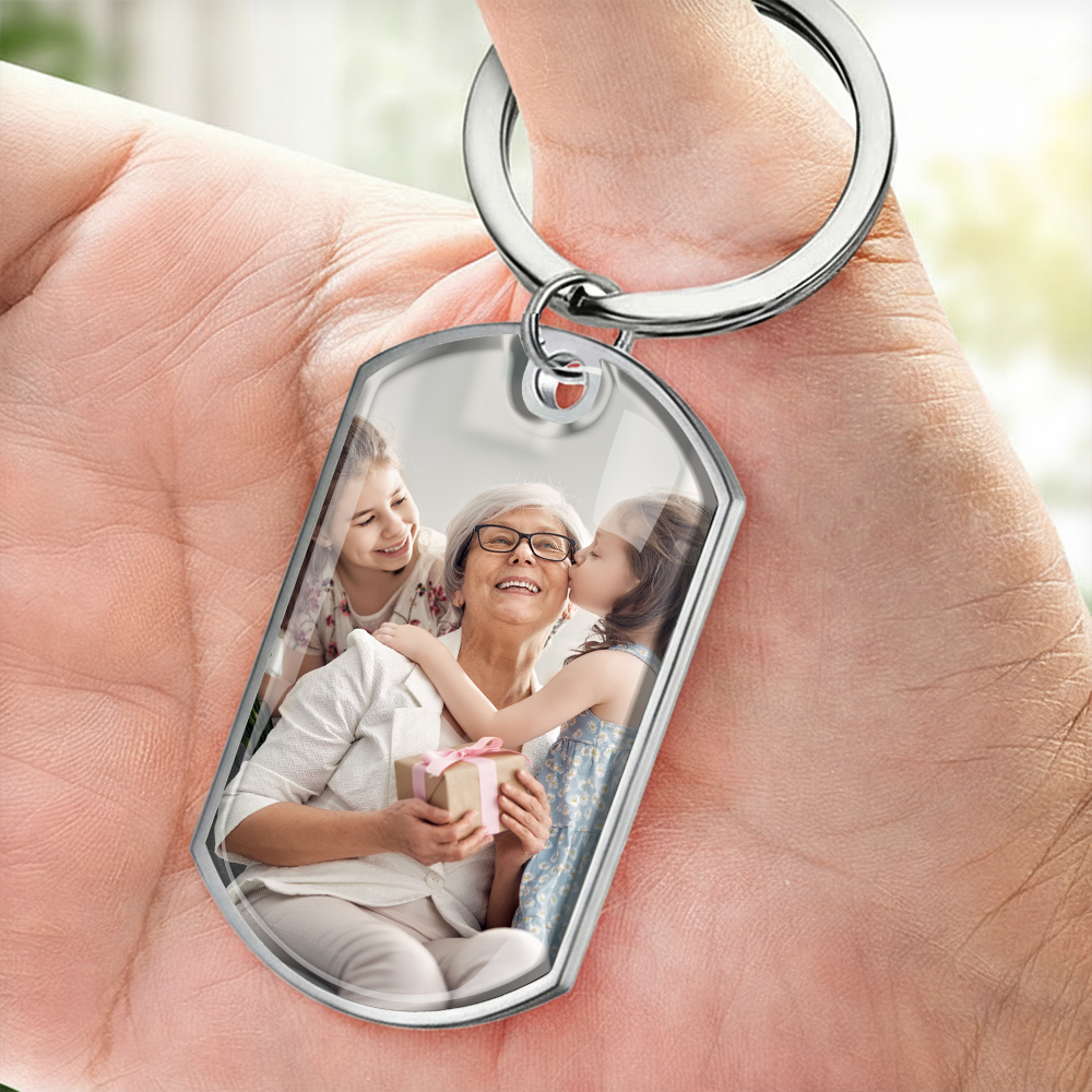 Hand in Hand - Personalisierter Foto-Edelstahl-Schlüsselanhänger mit Expoxidharz Geschenk für Oma und Mama