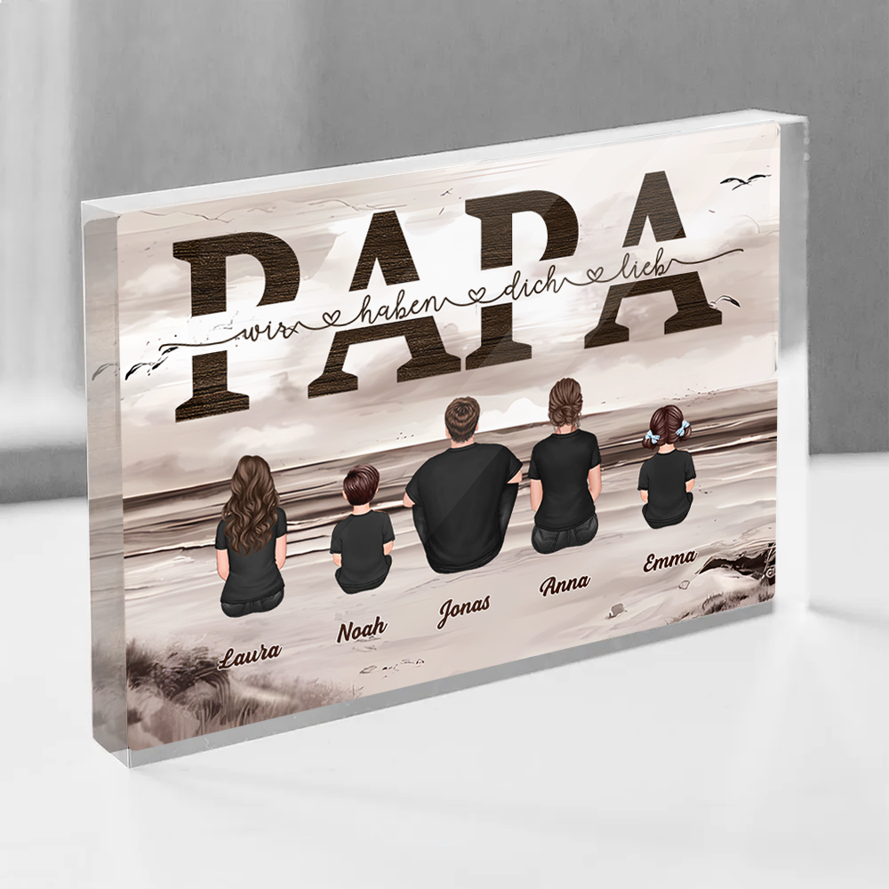 "Papa, wir haben dich lieb" Acrylblock mit Familie für Papa und Opa