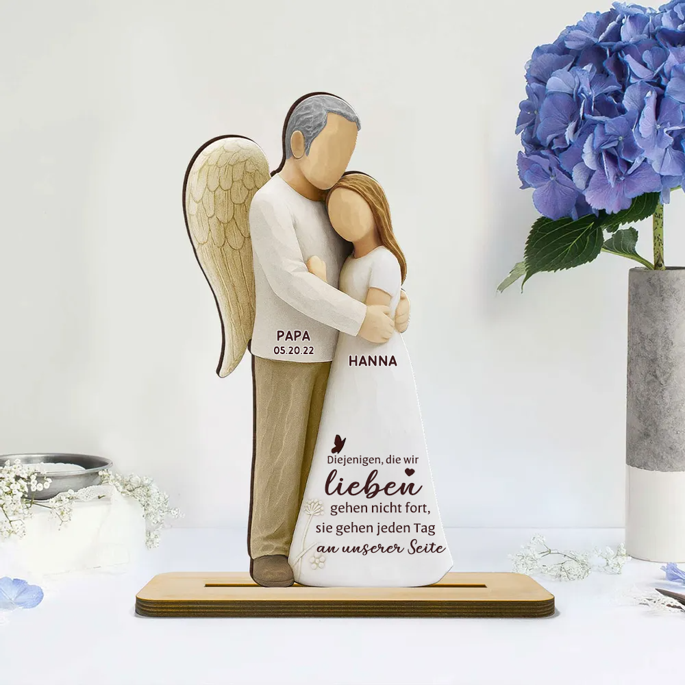 Mädchen mit Engelmama/ Engelpapa - Personalisierter Holzaufsteller mit Namen Trauergeschenk