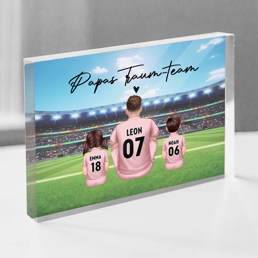 Acrylblock mit Fußballfamilie Geschenk für Papa und Fußballfans