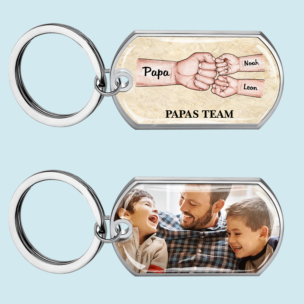 Fausstoß Foto-Edelstahl-Schlüsselanhänger mit Expoxidharz Geschenk für Papa