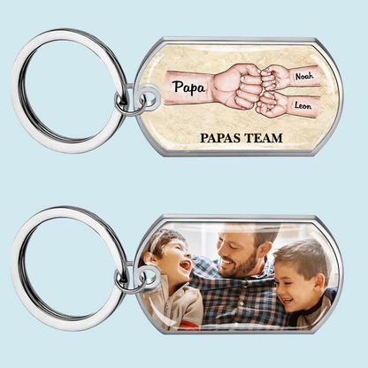 Fausstoß Foto-Edelstahl-Schlüsselanhänger mit Expoxidharz Geschenk für Papa