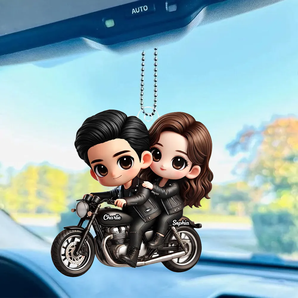Pärchen auf Motorrad Autoanhänger aus Acryl Geschenk für Paar