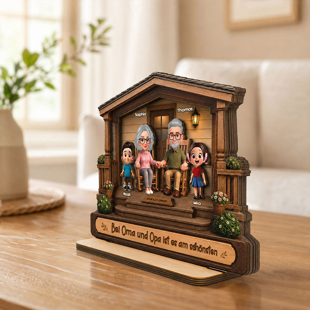 Personalisierter Holzaufsteller - Oma, Opa und Enkelkinder