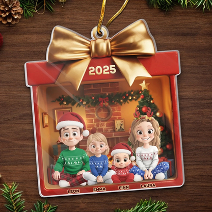 Acrylanhänger mit Familie Christbaumschmuck mit Geschenkmotiv