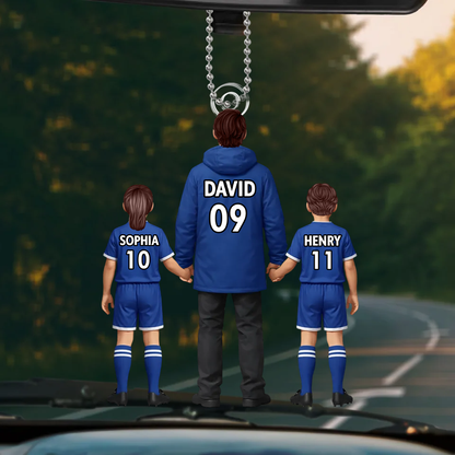 Papas Fußballteam- Personalisierter Acrylanhänger mit Mann und Kinder
