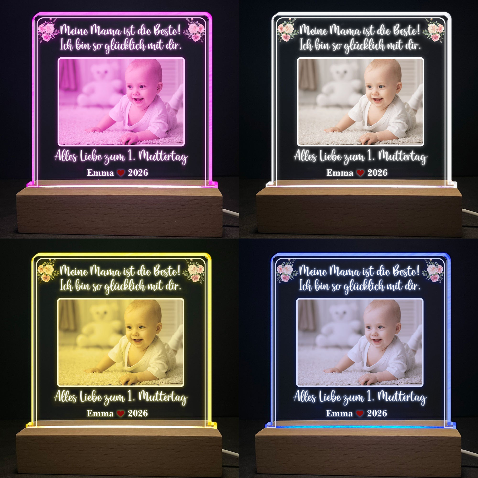 Erster Muttertag/ Vatertag-LED Nachtlicht mit Foto und Text