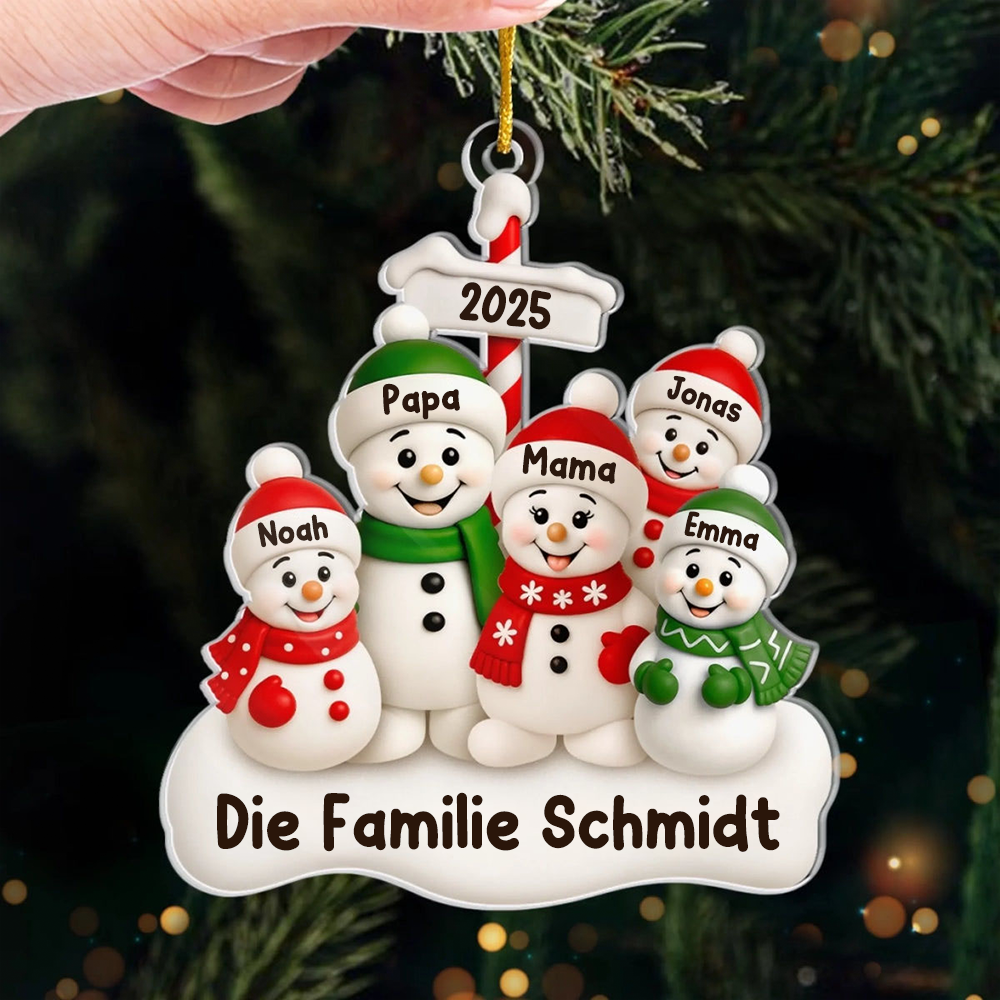 Acrylanhänger mit Schneemannfamilie Personalisierter Christbaumschmuck mit Eltern und 1-4 Kinder