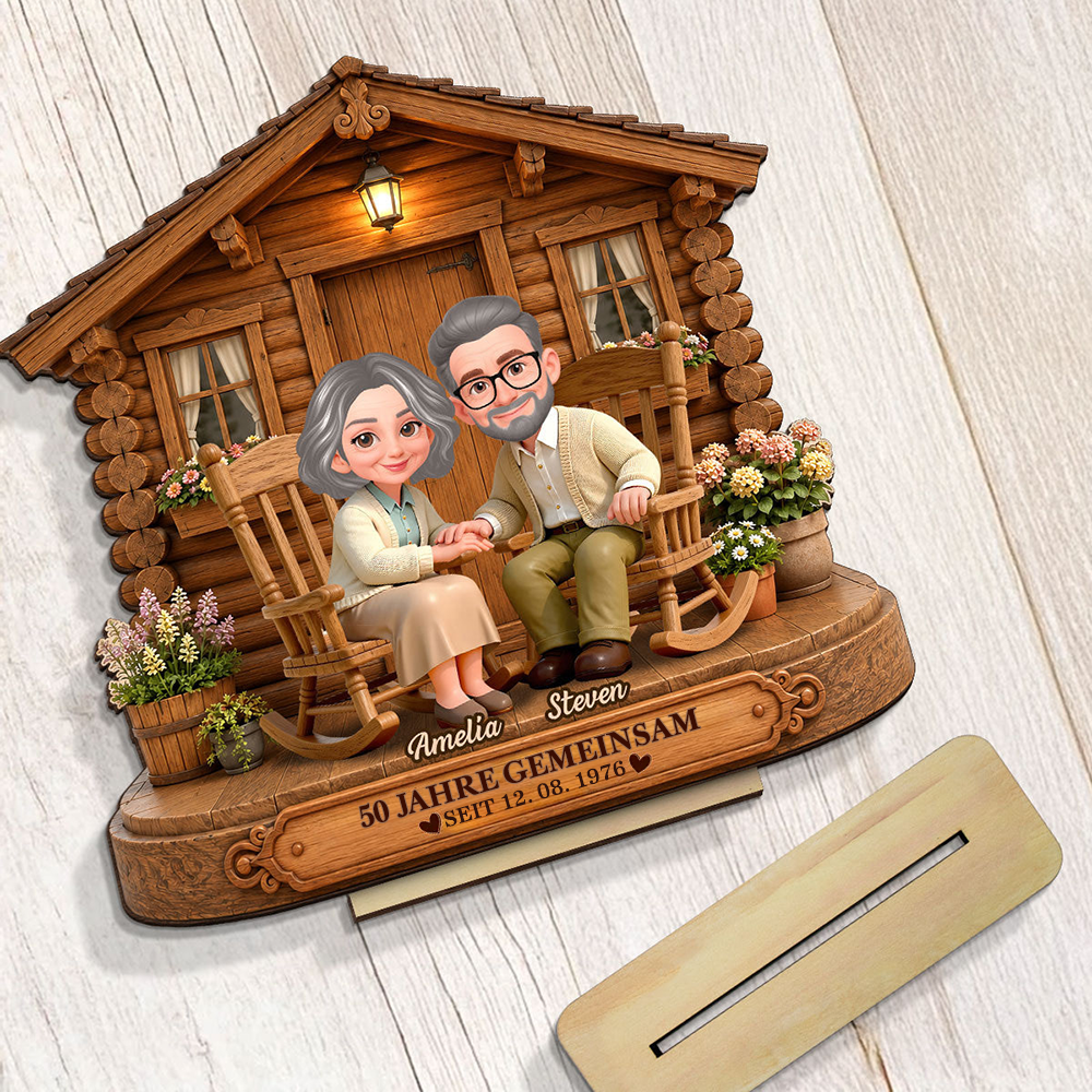 Personalisierter Holzaufsteller – Paar-Motiv & Wunschtext personalisierbar