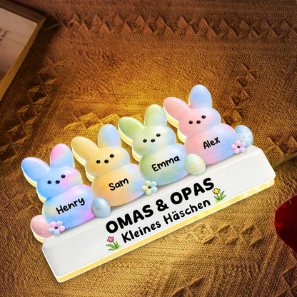 Bunte Osterhasen für Oma & Opa – Personalisierte LED-Lichtbox mit Enkel-Namen | Ostergeschenk für Großeltern