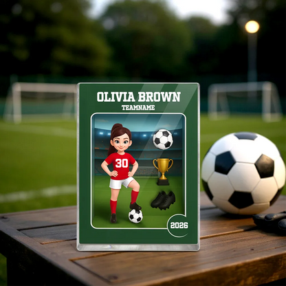 Personalisierter Acrylblock mit Fußballjunge und Fußballmädchen Geschenk für Kind