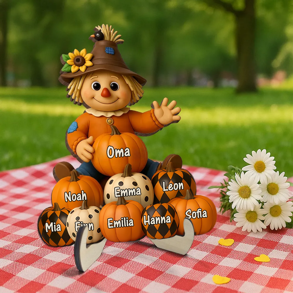 Vogelscheuche und Kürbissen Personalisierte Holztafel mit Namen