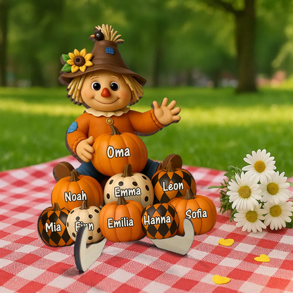 Vogelscheuche und Kürbissen Personalisierte Holztafel mit Namen