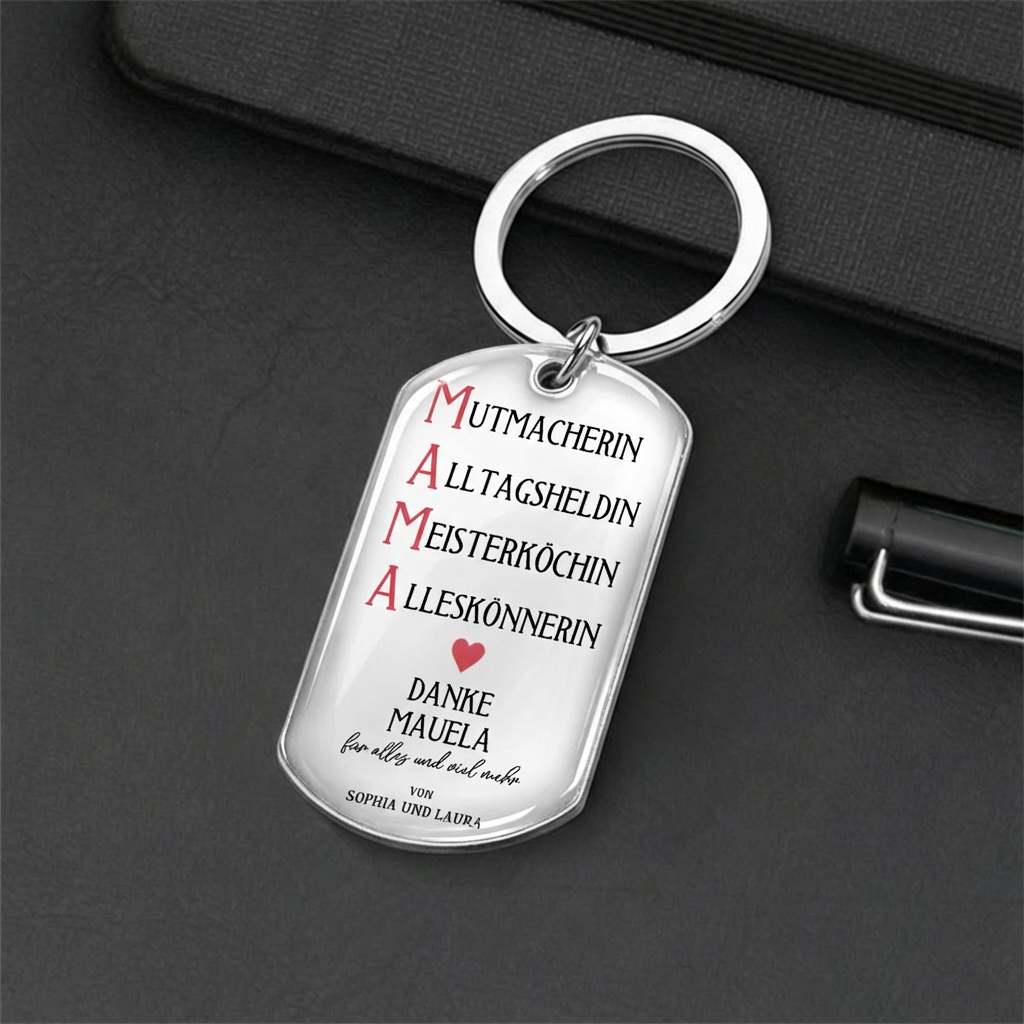 MAMA Foto-Edelstahl-Schlüsselanhänger mit Expoxidharz Geschenk für Mutter