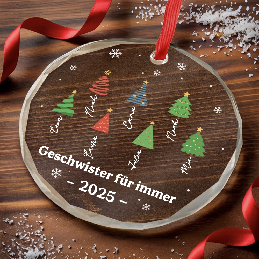 Glasornament mit Bäumen Personalisierter Christbaumschmuck mit Namen und Text für Familie