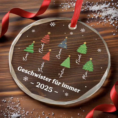 Glasornament mit Bäumen Personalisierter Christbaumschmuck mit Namen und Text für Familie