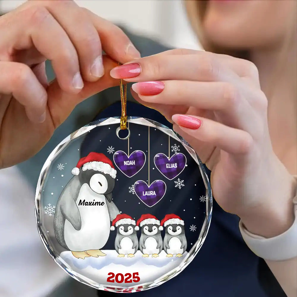Pinguin-Familie  Personalisierter Glasanhänger Christbaumschmuck
