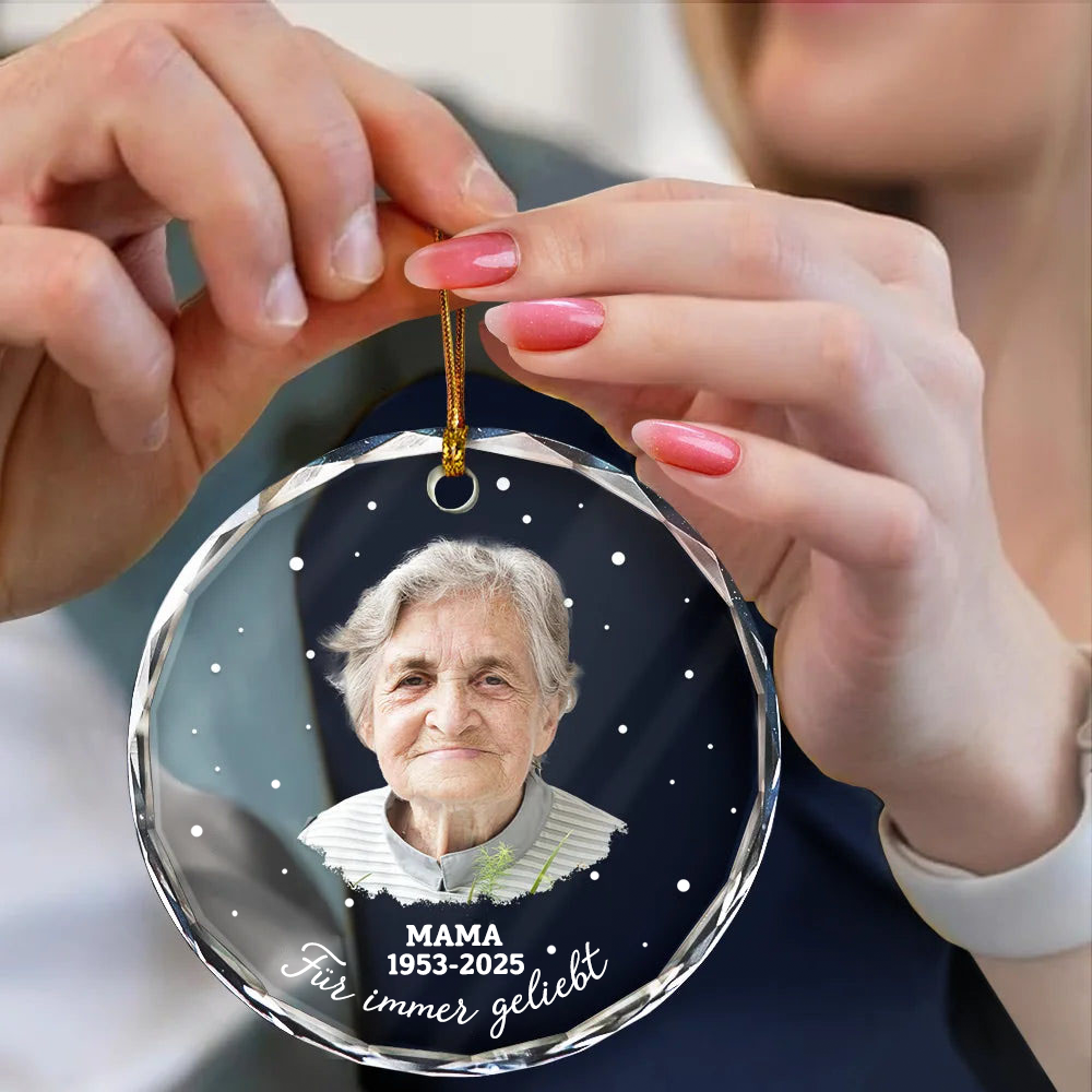 Personalisierter Glasornament mit Foto – Christbaumschmuck Erinnerung an einen geliebten Menschen